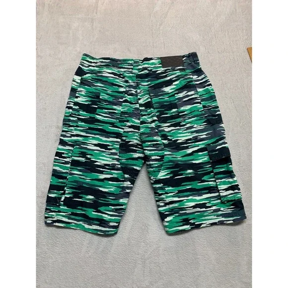 Vintage Reebok X Orchard Street Green‎ Abstract Camo Cargo Shorts Mens L 36 RARE